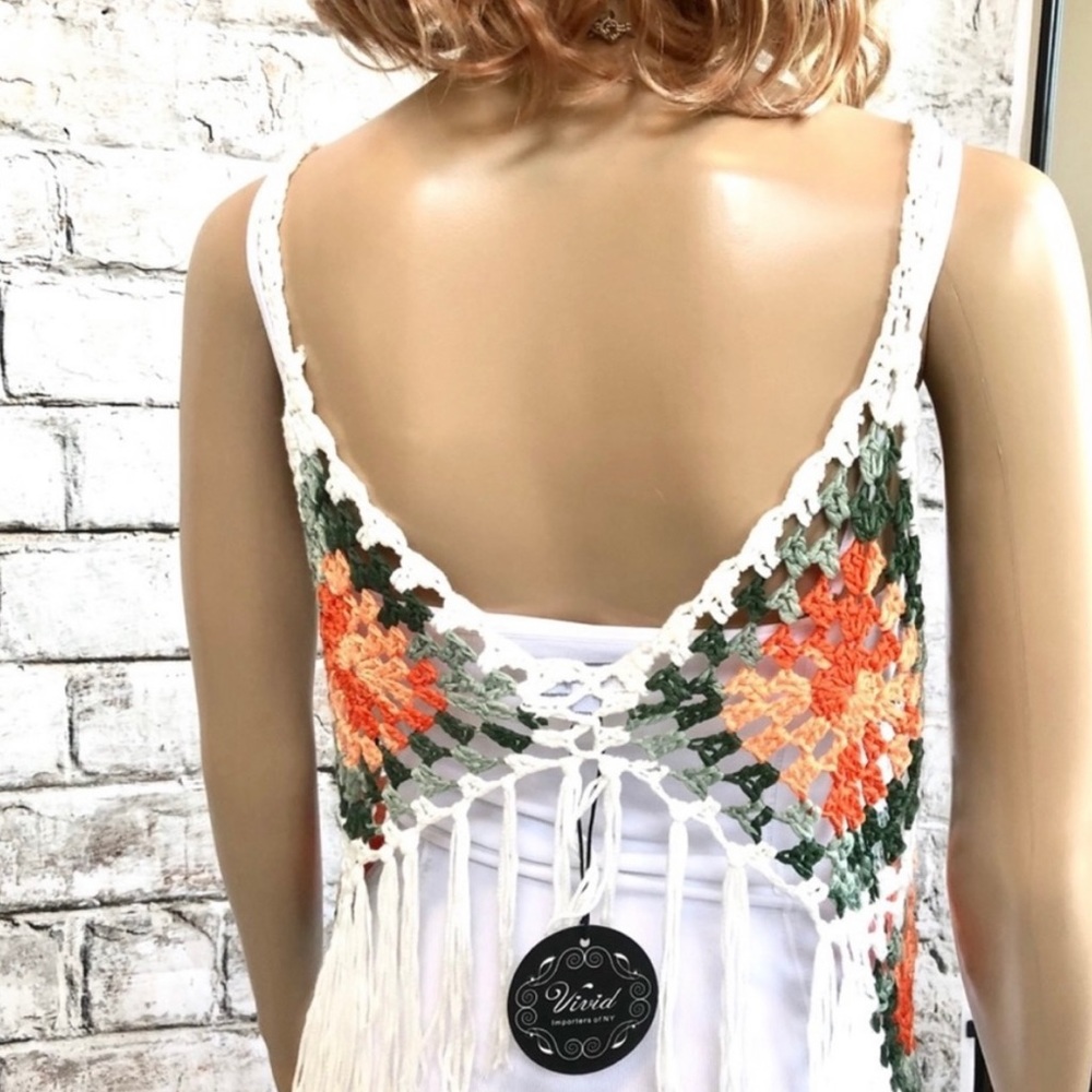 NWT Vivid Loose Knit Crochet fringe Beach Coverup - Picture 2 of 5